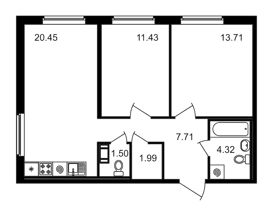 2-комнатная квартира 61.11 м², 2/15 эт., ЖК «Новые горизонты»